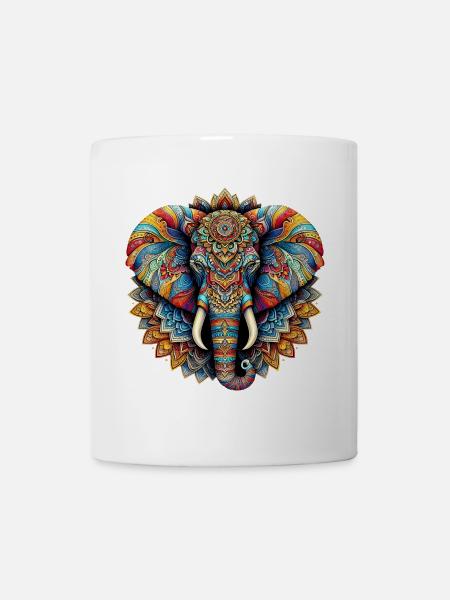 Elefant mit Mandalas verziert - Tasse - Weiß