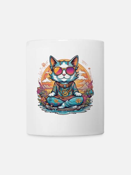 Chat hippie en voyage, humour peace and love - Mug blanc - blanc