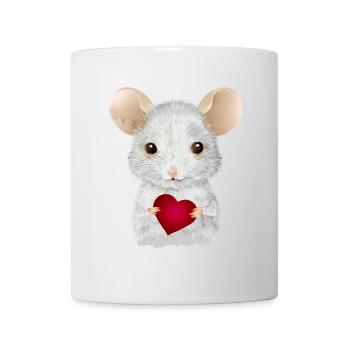 niedliche weiße Maus mit Herz zum Valentinstag - Tasse - Weiß - Vorne