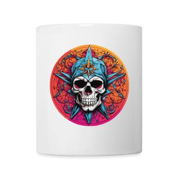 Crâne avec capuche colorée avec éléments décoratifs - Mug blanc - blanc - Devant