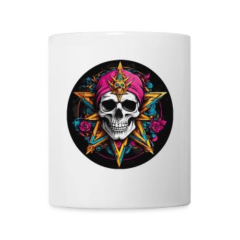 Crâne avec capuche colorée avec éléments décoratifs - Mug blanc - blanc - Devant