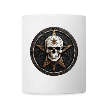 Skull with pentagram in gothic style - Mug - white - Front