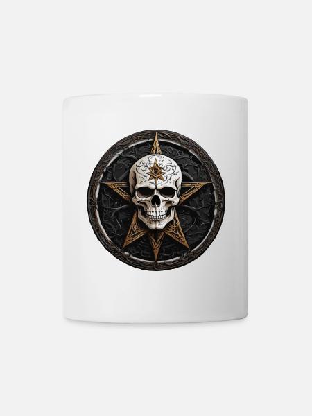 Totenkopf mit Pentagramm in Gothic Style - Tasse - Weiß