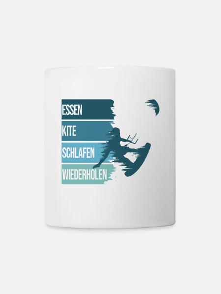 Essen, Kite, Schlafen, Wiederholen - Tasse - Weiß