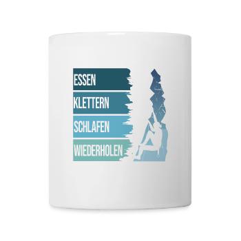 Essen, Klettern, Schlafen, Wiederholen - Tasse - Weiß - Vorne