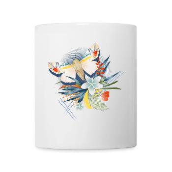 rare butterfly with exotic flowers - Mug - white - Front