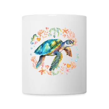 Tortue entourée de créatures marines - Mug blanc - blanc - Devant