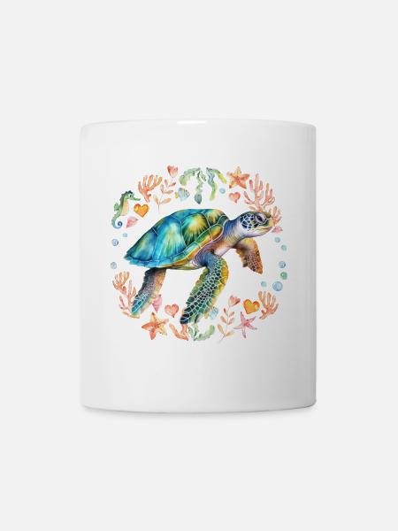 Tortue entourée de créatures marines - Mug blanc - blanc