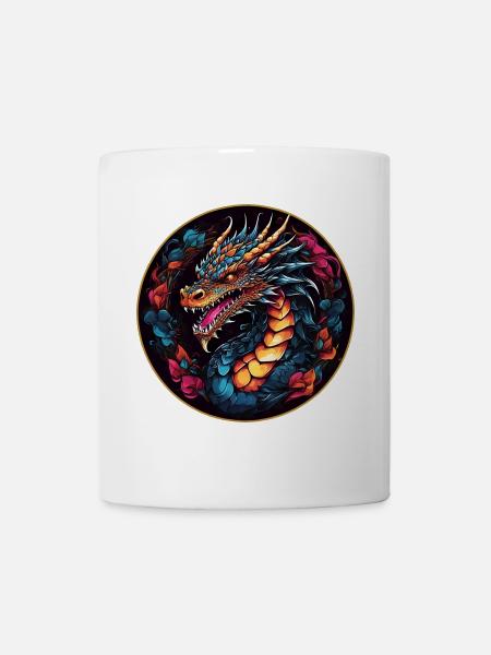 Bunter farbenfroher Drache Drachenportrait - Kop/krus - hvid