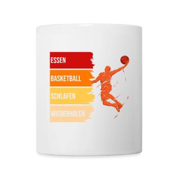Essen, Basketball, Schlafen, Wiederholen, - Tasse - Weiß - Vorne