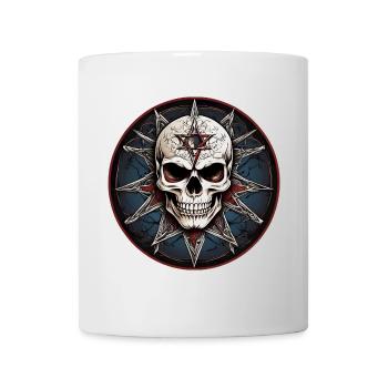 Skull schwarzweiss und Pentagramm im Gothic Stil - Tasse - Weiß - Vorne