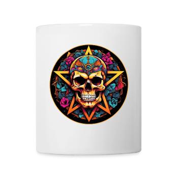 Verzierter Skull mit Pentagramm im Gothic Stil - Tasse - Weiß - Vorne