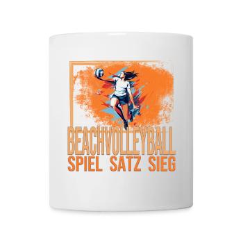 Spiel - Satz - Sieg - Beachvolleyball - Tasse - Weiß - Vorne