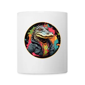 Crocodile alligator cool sur des éclaboussures de couleur - Mug blanc - blanc - Devant