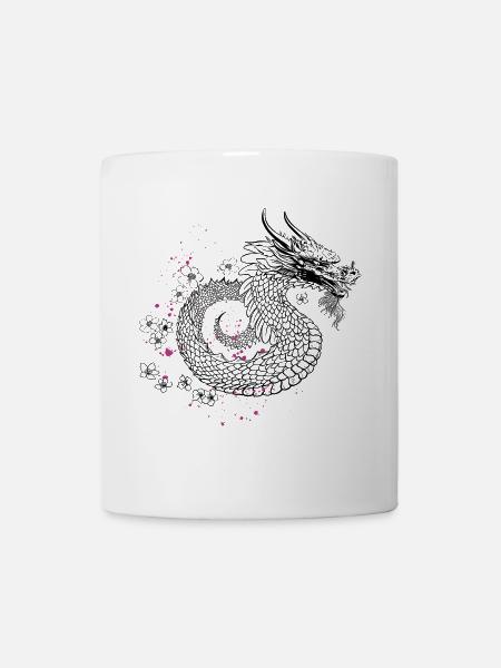 Drache mit Kirschblüten Sakura Style - Tasse - Weiß