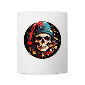 Crâne de Noël coloré avec chapeau de Père Noël - Mug blanc - blanc - Devant