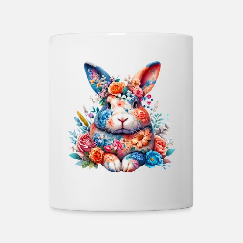 Hase mit Blumen geschmückt - Tasse - Weiß