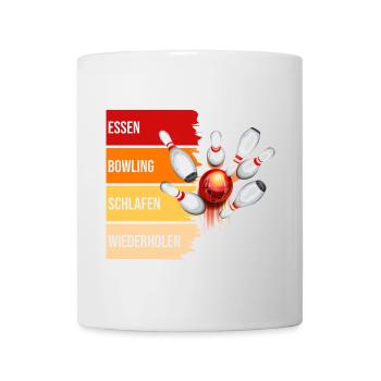 Essen - Bowling - Schlafen - Wiederholen - Tasse - Weiß - Vorne