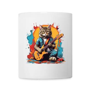 Katze mit Gitarre - Tasse - Weiß - Vorne