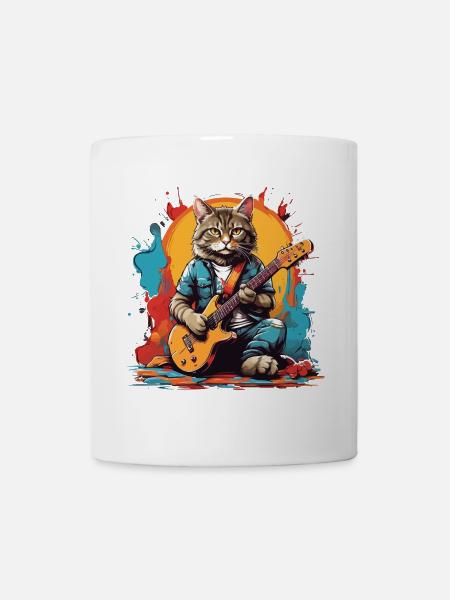 Katze mit Gitarre - Tasse - Weiß