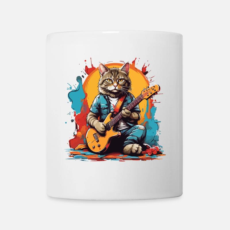Katze mit Gitarre - Tasse - Weiß