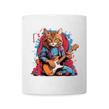 Katze mit Gitarre - Tasse - Weiß - Vorne