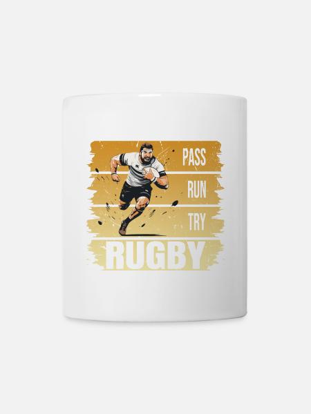Pass - Run - Try - Rugby - Tasse - Weiß