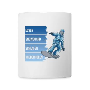 Essen - Snowboard - Schlafen - Wiederholen - Tasse - Weiß - Vorne