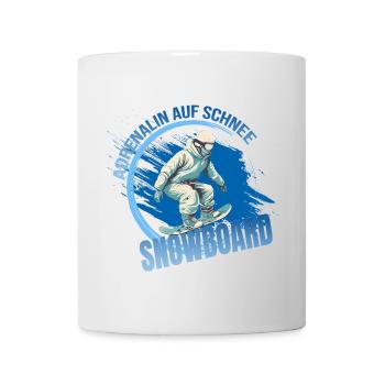 Adrenalin auf Schnee - Snowboard - Tasse - Weiß - Vorne