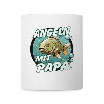 Angeln mit Papa. Buntes Angelmotiv - Tasse - Weiß - Vorne