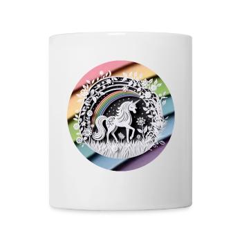 Cute Unicorn Rainbow Paper Cut - Mug - white - Front