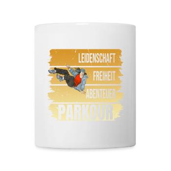 Leidenschaft - Freiheit - Abenteuer - Parkour - Tasse - Weiß - Vorne
