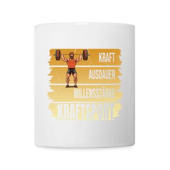 Kraft - Ausdauer - Willensstärke - Kraftsport - Tasse - Weiß - Vorne