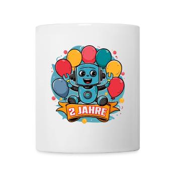 2 Jahre Kleiner Roboter mit bunten Luftballons - Tasse - Weiß - Vorne