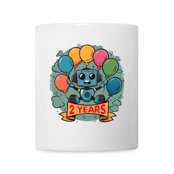 2 Jahre Geburtstag Kleiner Roboter mit Luftballons - Tasse - Weiß - Vorne