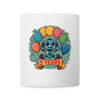 5 Jahre Geburtstag Kleiner Roboter mit Luftballons - Tasse - Weiß - Vorne