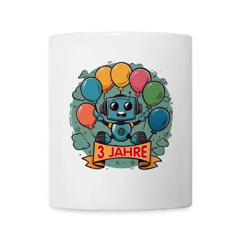 3 Jahre Geburtstag Kleiner Roboter mit Luftballons - Tasse - Weiß - Vorne