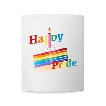 A piece of rainbow cake with birthday candle - Mug - white - Front