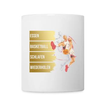 Essen - Basketball - Schlafen - Wiederholen - Tasse - Weiß - Vorne