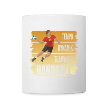 Tempo - Dynamik - Teamwork - Handball - Tasse - Weiß - Vorne