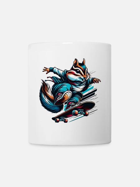 Scoiattolo fresco su uno skateboard - Tazza - bianco