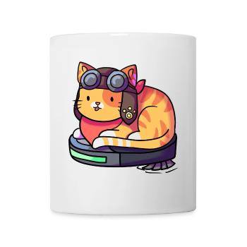 Katze Fliegerbrille/ Pilot auf Staubsauger Roboter - Tasse - Weiß - Vorne