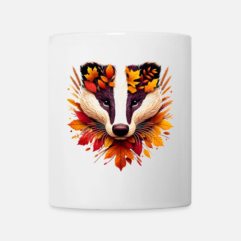 Ein Dachs, gestaltet aus verschiedenen Blättern - Tasse - Weiß