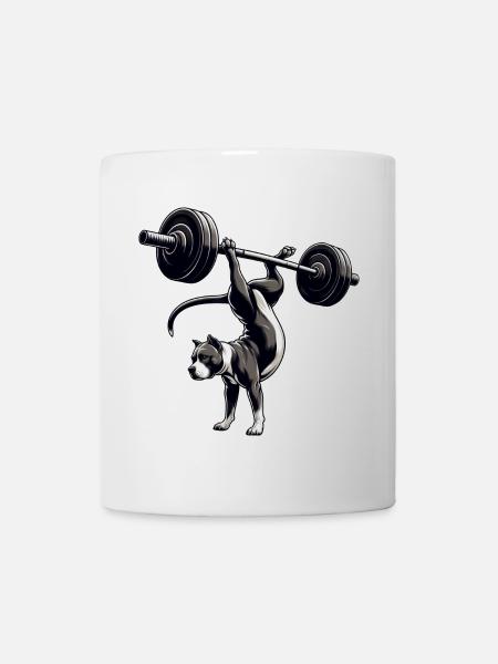 Pitbull Hund Training Hantel Handstand Workout - Tasse - Weiß