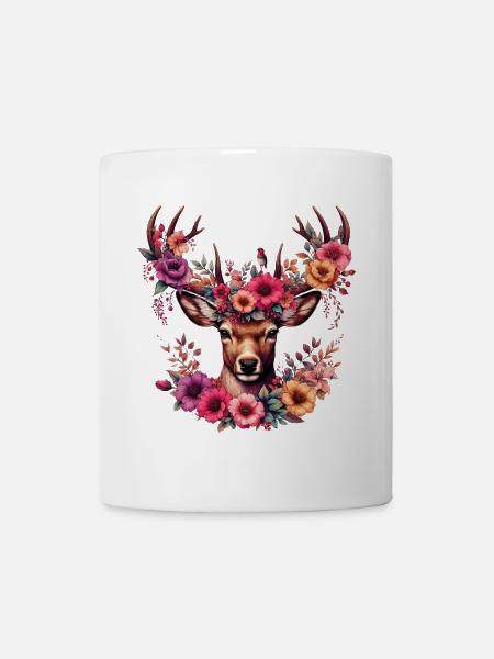 Cerf avec des fleurs - Mug blanc - blanc