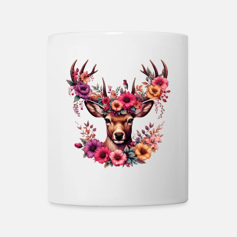Cerf avec des fleurs - Mug blanc - blanc