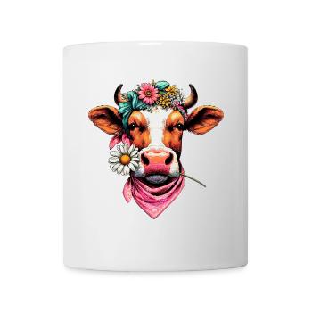 Kuh mit Blumen - Tasse - Weiß - Vorne