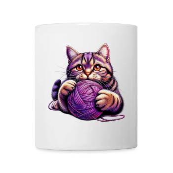 Cat plays with a ball of yarn - Mug - white - Front