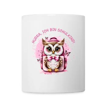 Owl satchel pink - Hooray I'm a schoolchild - Mug - white - Front