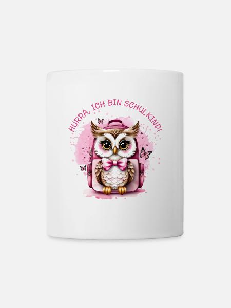 Eule Schulranzen rosa - Hurra ich bin Schulkind - Tasse - Weiß